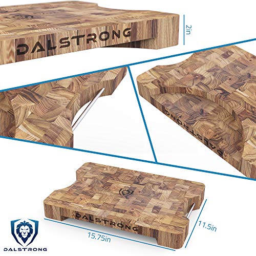 Dalstrong Cutting Board-Lionswood End-Grain Teak-16" x 12"-Steel Carrying Handles-Serving Board - Large Cutting Boards For Kitchen-Chopping Meat Cutting Board-Two Sizes - Image 2