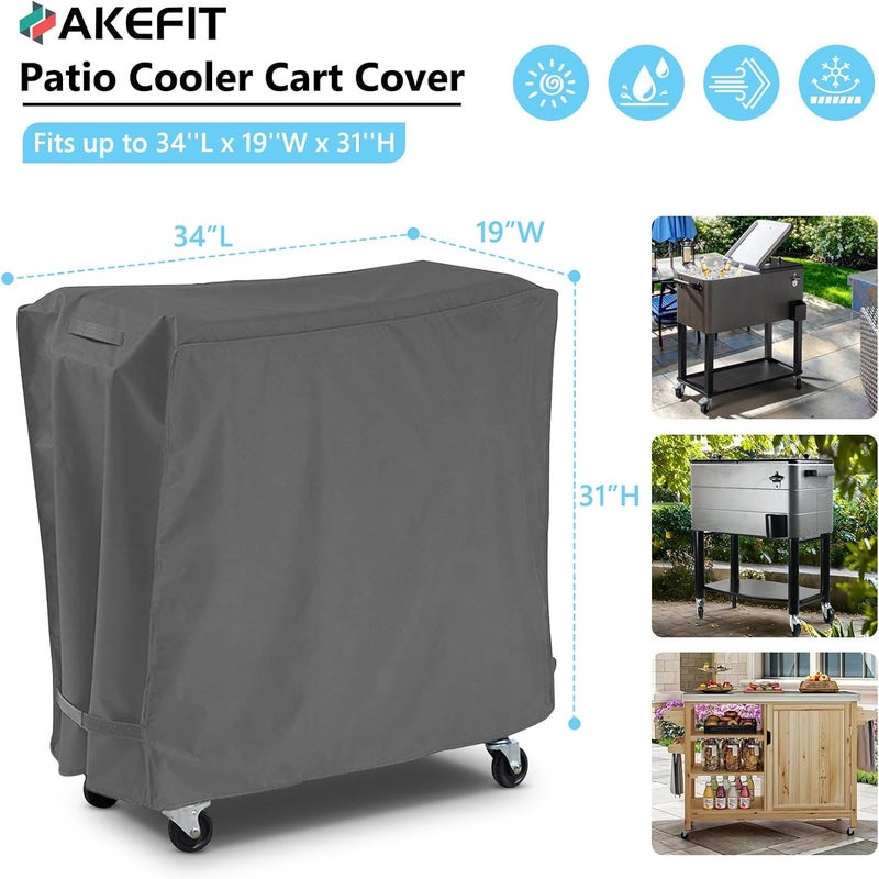 AKEfit Patio Cooler Cart Cover,Waterproof Ice Chest Cart Cover Fits 65-80 Quart Patio Party Ice Chest Rolling Cooler,34"Lx19"Wx31"H-Grey - Image 2