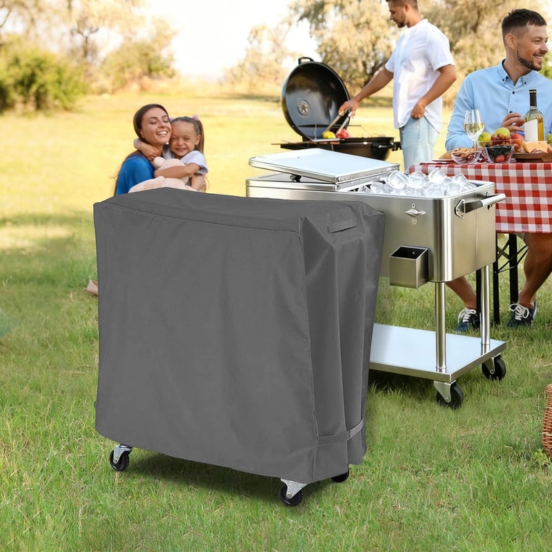 AKEfit Patio Cooler Cart Cover,Waterproof Ice Chest Cart Cover Fits 65-80 Quart Patio Party Ice Chest Rolling Cooler,34"Lx19"Wx31"H-Grey - Image 5