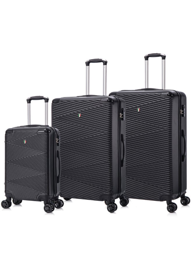 TUCCI 3-Piece Avenza Hardside Luggage Trolley Set Black 76 x 29.5 x 48 cm T0805-BK - Image 1