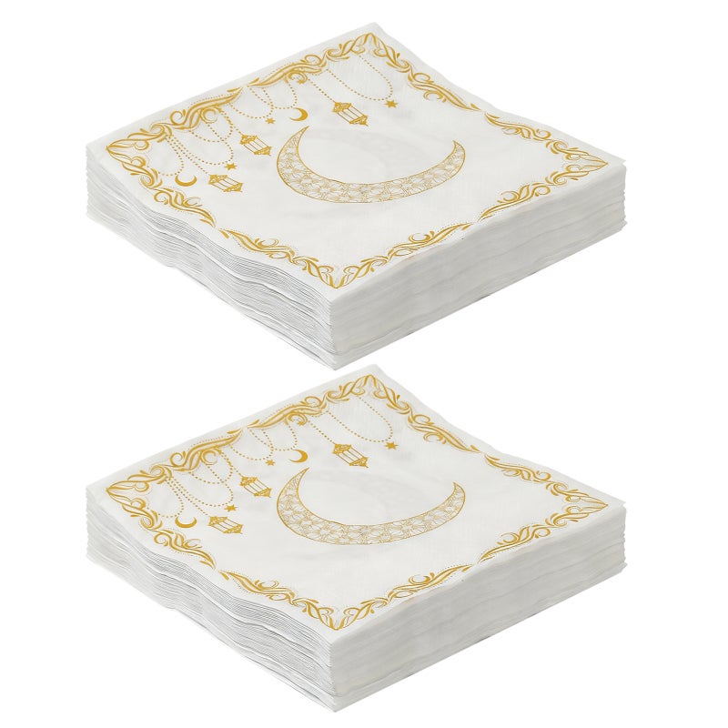 🍳 100 منديل ورقي لحفلة رمضان بتصميم هلال أنيق للاستخدام مرة واحدة - Image 1