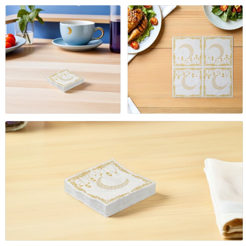 🍳 100 منديل ورقي لحفلة رمضان بتصميم هلال أنيق للاستخدام مرة واحدة - Image 2
