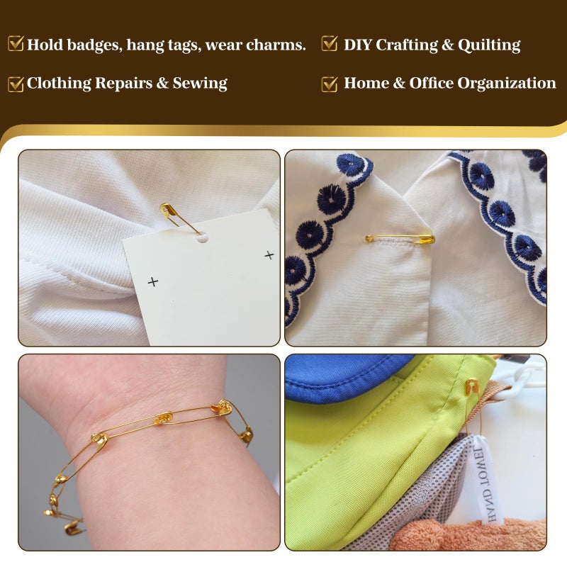 Optomni 300 Pack Gold Safety Pins Assorted Sizes (19mmâ€“37mm), Mini & Small to Large Safety Pins for Clothes, Sewing, Crafts, Quilting, and Home Use - Image 3