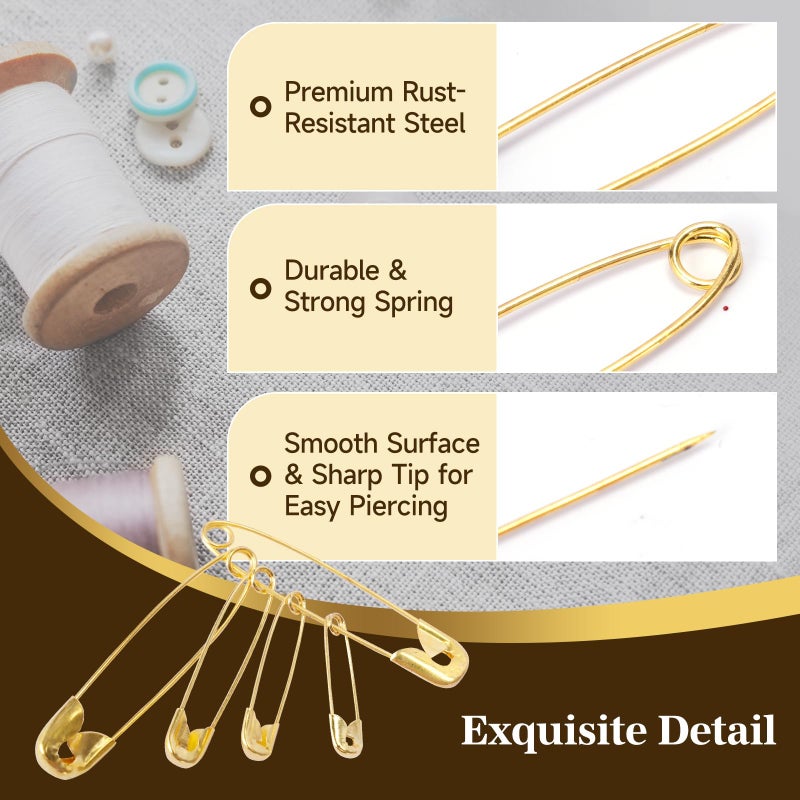 Optomni 300 Pack Gold Safety Pins Assorted Sizes (19mmâ€“37mm), Mini & Small to Large Safety Pins for Clothes, Sewing, Crafts, Quilting, and Home Use - Image 5