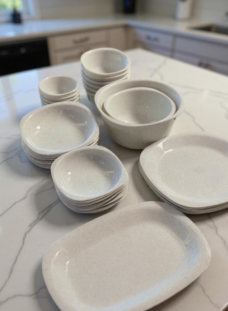 إيكو بلاست طقم عشاء ويف 33 قطعة اطباق واوعية متنوعة من البلاستيك الصحي الآمن للاستخدام الحراري في الميكروويف متعدد الاحجام والاشكال - ابيض جرانيت - Image 1