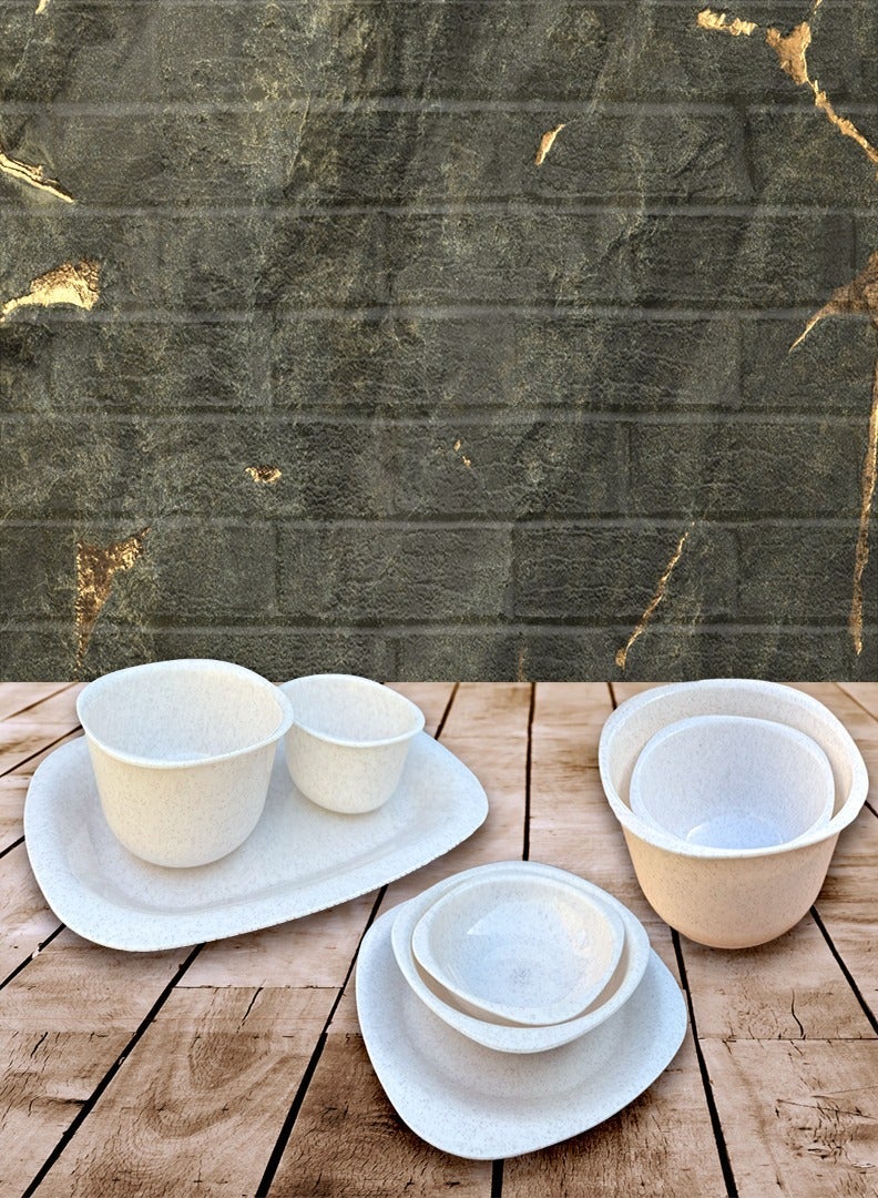 إيكو بلاست طقم عشاء ويف 33 قطعة اطباق واوعية متنوعة من البلاستيك الصحي الآمن للاستخدام الحراري في الميكروويف متعدد الاحجام والاشكال - ابيض جرانيت - Image 4