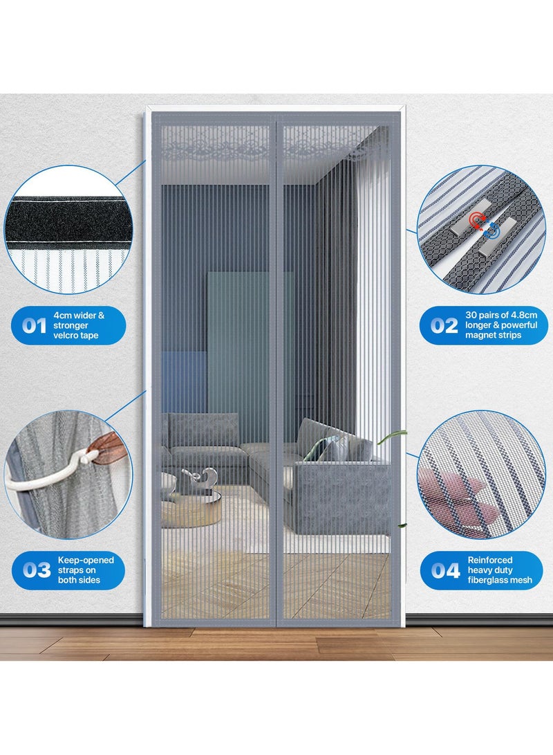 دوميني باب شاشة مغناطيسي، باب شاشة شديد التحمل بإغلاق مغناطيسي، شبكة باب شاشة سميكة من الألياف الزجاجية، ذاتي الغلق، مقاوم للتمزق، سهل التجميع، شبكة دقيقة تمنع دخول الحشرات، مناسب لغرف النوم/الشرفة/المطبخ، لا يحتاج إلى حفر، شبكة قابلة للغسل (120 × 220 سم، رمادي) - Image 3