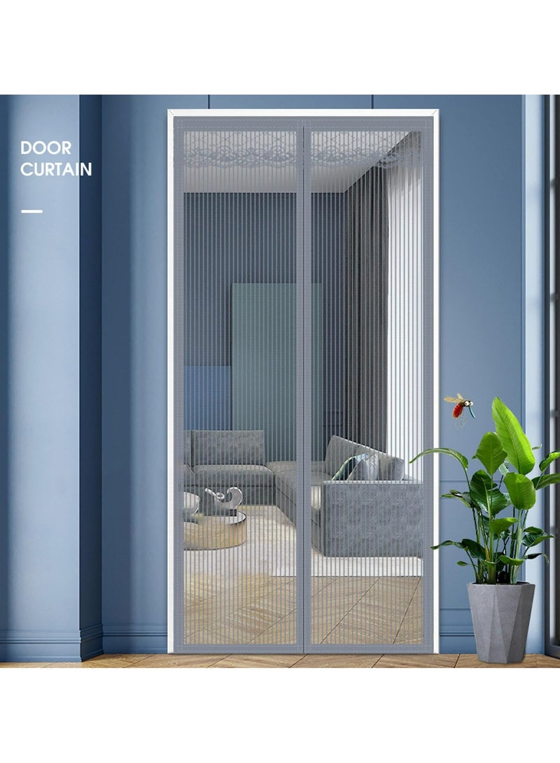دوميني باب شاشة مغناطيسي، باب شاشة شديد التحمل بإغلاق مغناطيسي، شبكة باب شاشة سميكة من الألياف الزجاجية، ذاتي الغلق، مقاوم للتمزق، سهل التجميع، شبكة دقيقة تمنع دخول الحشرات، مناسب لغرف النوم/الشرفة/المطبخ، لا يحتاج إلى حفر، شبكة قابلة للغسل (120 × 220 سم، رمادي) - Image 2