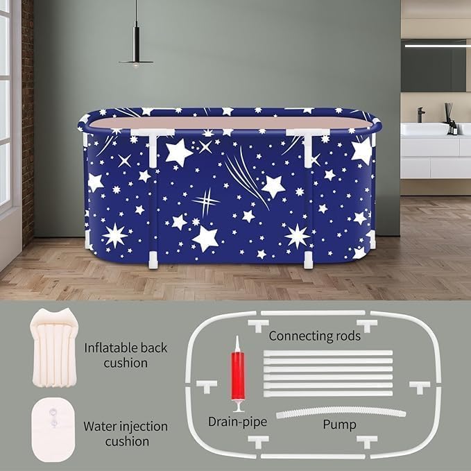 Valajogi Portable Foldable Adult Bathtub for Home, Large Plastic Soaking Tub with Drain Pipe, Freestanding Spa Bath Tub for Hot & Cold Bath, Balcony & Small Bathroom Use (Star Blue) - Image 4
