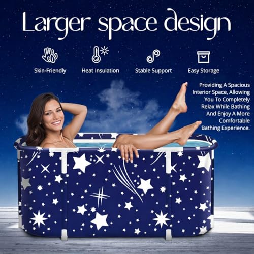 Valajogi Portable Foldable Adult Bathtub for Home, Large Plastic Soaking Tub with Drain Pipe, Freestanding Spa Bath Tub for Hot & Cold Bath, Balcony & Small Bathroom Use (Star Blue) - Image 5