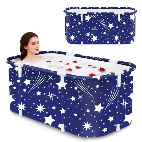 Valajogi Portable Foldable Adult Bathtub for Home, Large Plastic Soaking Tub with Drain Pipe, Freestanding Spa Bath Tub for Hot & Cold Bath, Balcony & Small Bathroom Use (Star Blue) - Image 1