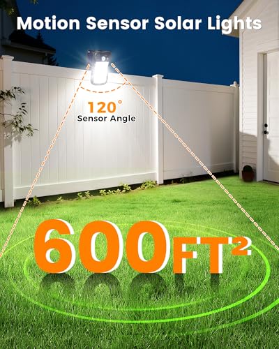 LIFENGSOLER Clip on Solar Lights Outdoor, 3 Modes Solar Motion Lights Outdoor Waterproof, 60LEDs 500LM Portable Security Light for Fence, Deck, Garage, Camping, USB Charging, 4 Black - Image 4