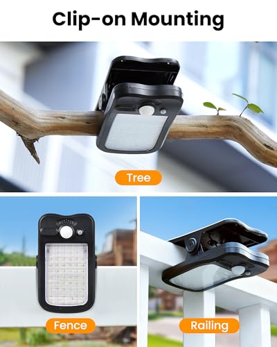 LIFENGSOLER Clip on Solar Lights Outdoor, 3 Modes Solar Motion Lights Outdoor Waterproof, 60LEDs 500LM Portable Security Light for Fence, Deck, Garage, Camping, USB Charging, 4 Black - Image 2