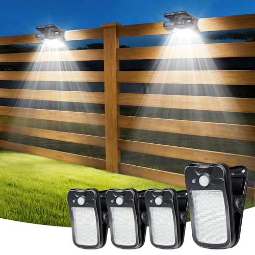LIFENGSOLER Clip on Solar Lights Outdoor, 3 Modes Solar Motion Lights Outdoor Waterproof, 60LEDs 500LM Portable Security Light for Fence, Deck, Garage, Camping, USB Charging, 4 Black - Image 1