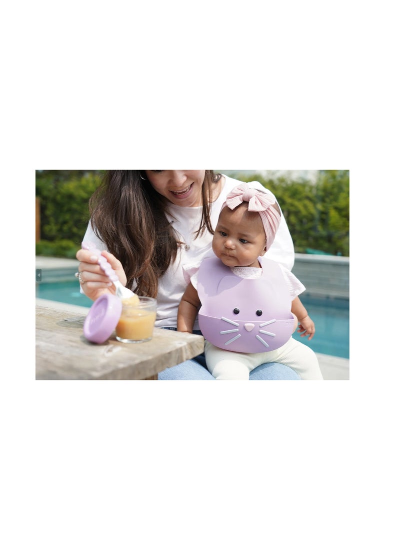 Melii Silicone Baby Bib – Purple Cat Design – Easy-Clean Waterproof Feeding Bib - Image 2