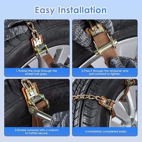 Qoosea Snow Chains 8Pcs Tire Chains Snow Chains for Car SUV Tire Chains with Tightening Buckles Universal Anti-Slip Snow Tire Chains Tire Cables Durable Chains for Tires Heavy Duty - Image 5