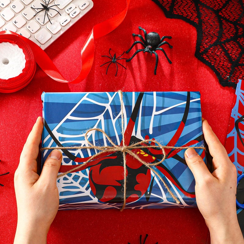 Sinload 12 Sheets Spider Wrapping Paper Spider Webs Gift Wrap Paper Bulk for Christmas Halloween Birthday Party Gifts Wrapper DIY Craft, 19.7 x 27.6 Inches - Image 5
