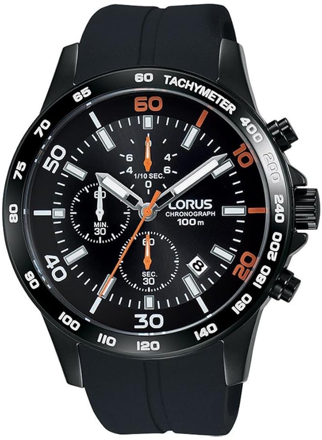 لوراس Rm301Dx9 ساعة رياضية كوارتز كرونوغراف مقاومة للماء حتى عمق 100 متر، مقياس سرعة الدوران، حزام سيليكون أسود