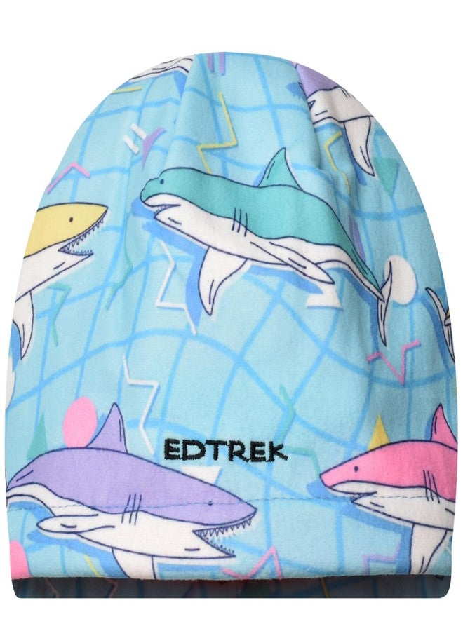 EDTREK Kids Reversible Tech Beanie Hat - Boys Girls Windproof Fleece Winter Hat Country Beanie (Orange with Fish Prints) - Image 2