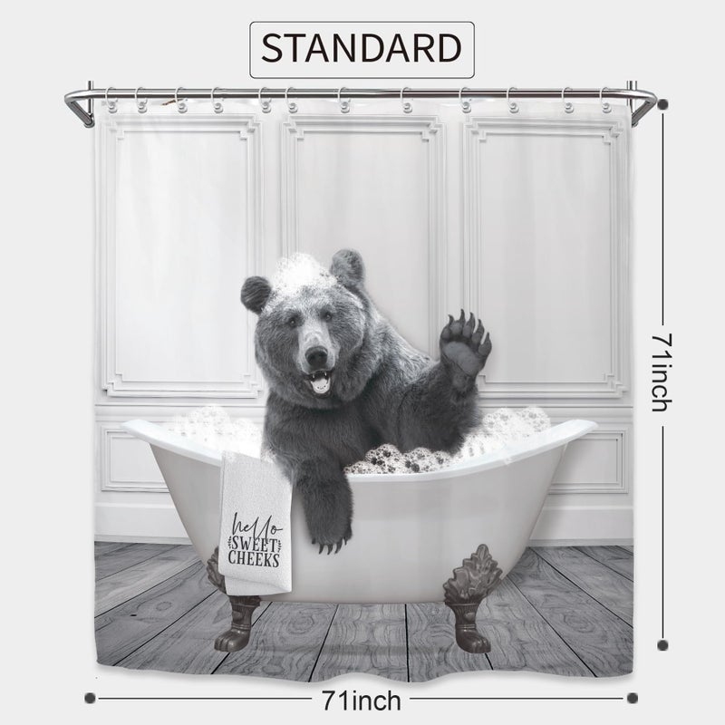 Yookeb Funny Bear Bathroom Shower Curtain 71W by 71H Inch Animal Farmhouse Cabin Hello Sweet Cheeks Rustic Polyester Fabric 12 Plastic Hooks Waterproof Decor - Image 2