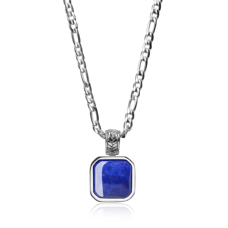 COAI Figaro Chain Necklace Lapis Lazuli Healing Crystal Necklace, Silver Necklace 18" - Image 1