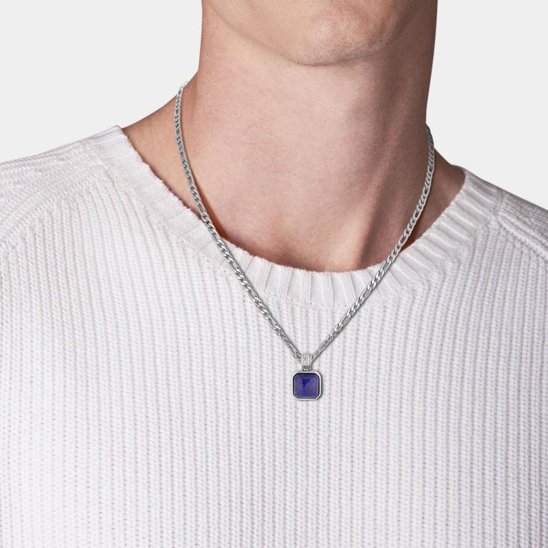 COAI Figaro Chain Necklace Lapis Lazuli Healing Crystal Necklace, Silver Necklace 18" - Image 3