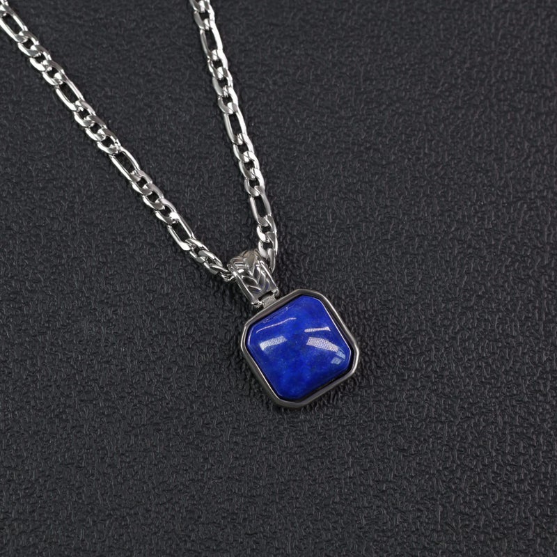 COAI Figaro Chain Necklace Lapis Lazuli Healing Crystal Necklace, Silver Necklace 18" - Image 4