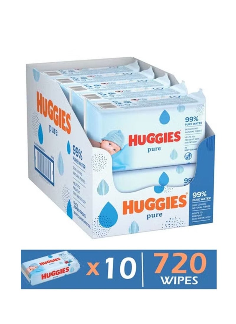 Huggies - Pure Baby Wipes With 99 Percentage Pure Water for Sensitivity (Pack of 10) - Image 1