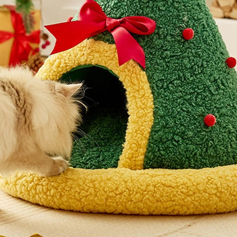 Christmas Pet House Round Nest Small Size Warm Plush Dog Cat Bed with Removable Faux Lambswool Cushion - Image 4