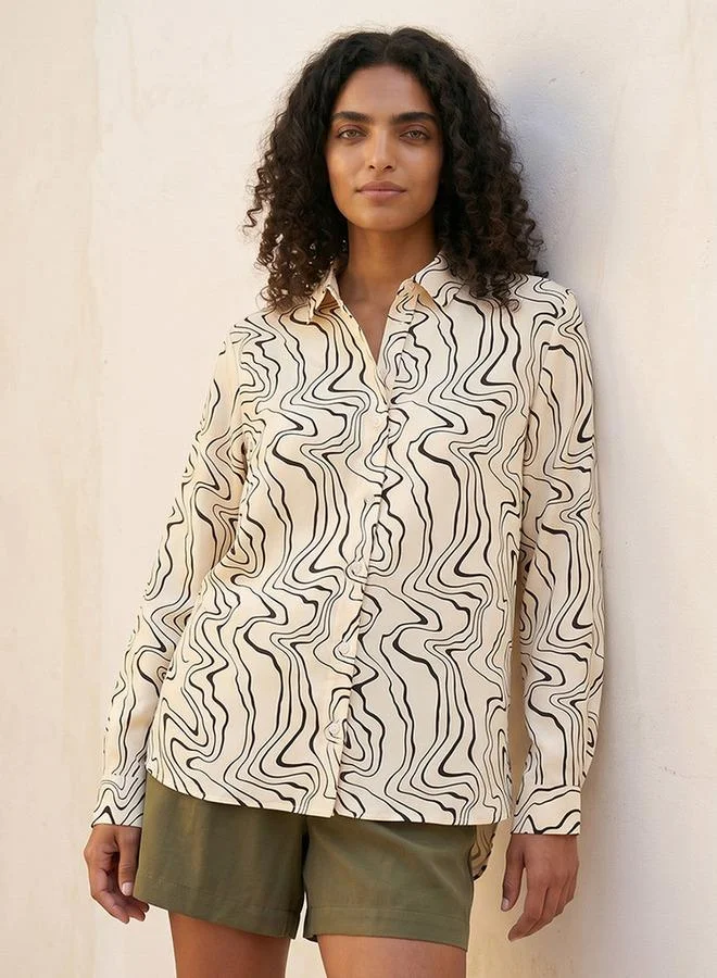 سبلاش فيڤ Basic Viscose Shirt Leaf Print