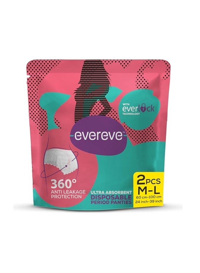 EverEve Ultra Absorbent Disposable Period Panties, M-L, 2's Pack, 0% Leaks, Sanitary protection for women & Girls, Maternity Delivery Pads, 360 Protection, Postpartum & Overnight use, Heavy Flow - Image 3