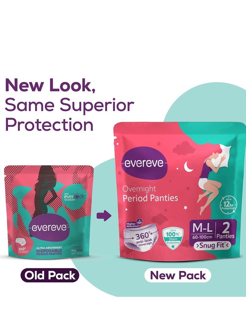 EverEve Ultra Absorbent Disposable Period Panties, M-L, 2's Pack, 0% Leaks, Sanitary protection for women & Girls, Maternity Delivery Pads, 360 Protection, Postpartum & Overnight use, Heavy Flow - Image 2