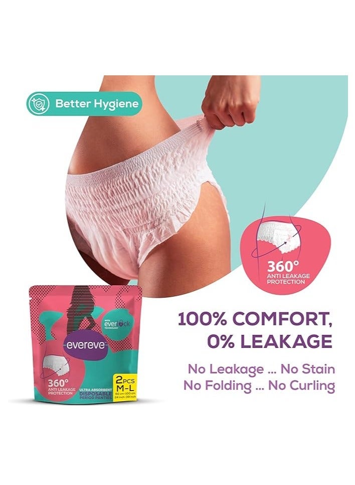 EverEve Ultra Absorbent Disposable Period Panties, M-L, 2's Pack, 0% Leaks, Sanitary protection for women & Girls, Maternity Delivery Pads, 360 Protection, Postpartum & Overnight use, Heavy Flow - Image 5