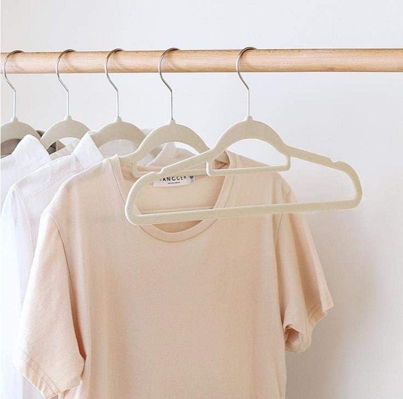 HOUSE DAY Velvet Hangers with Tie Bar 20 Pack Ivory, Clothes Hanger Non-Slip, Space Saving Felt Hangers for Pants, Coat, Suits, Shirt, Scarf, No Hanger Marks. - Image 2