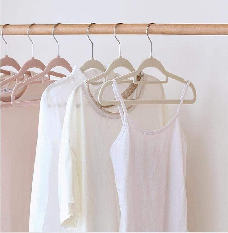 HOUSE DAY Velvet Hangers with Tie Bar 20 Pack Ivory, Clothes Hanger Non-Slip, Space Saving Felt Hangers for Pants, Coat, Suits, Shirt, Scarf, No Hanger Marks. - Image 5
