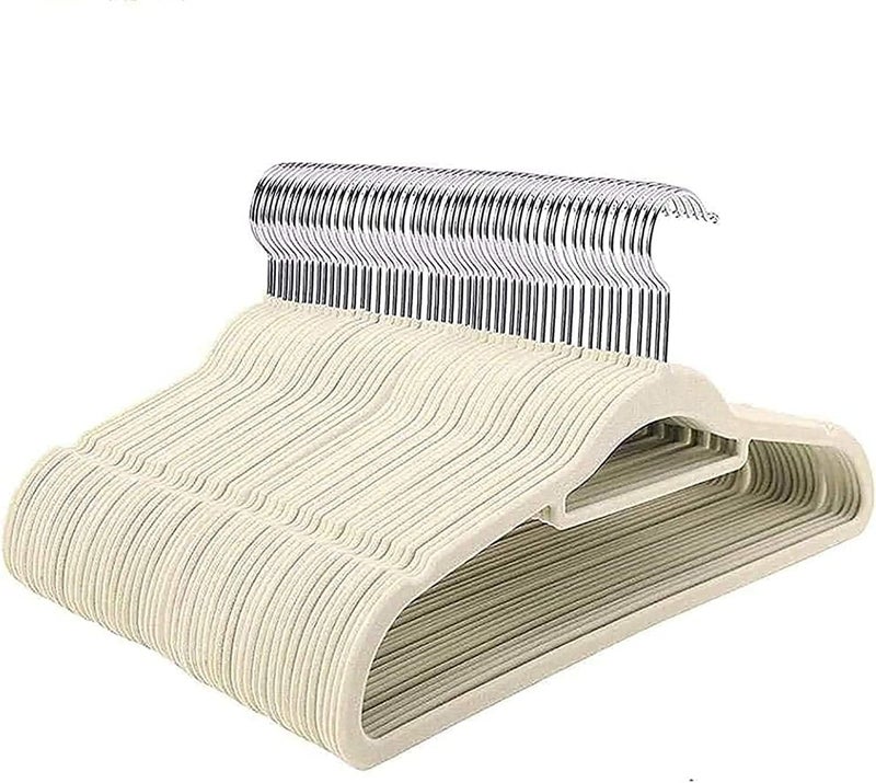 HOUSE DAY Velvet Hangers with Tie Bar 20 Pack Ivory, Clothes Hanger Non-Slip, Space Saving Felt Hangers for Pants, Coat, Suits, Shirt, Scarf, No Hanger Marks. - Image 1