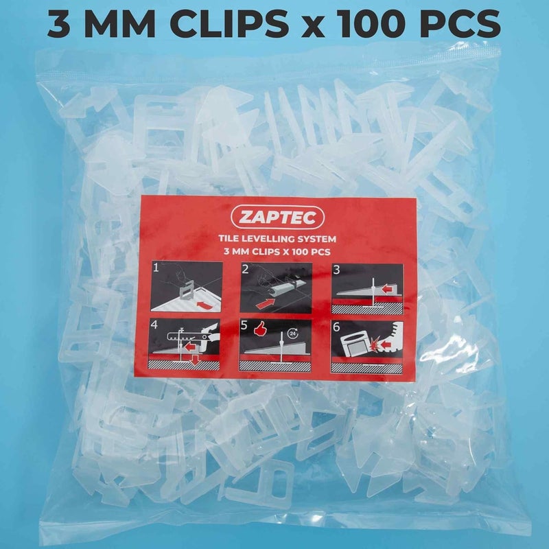 Zaptec Plastic Tile Levelling Spacer Clips 3 MM (100 Pcs) For Removing Lippage Unevenness During Tile Laying In Both Floor & Walls - Image 2