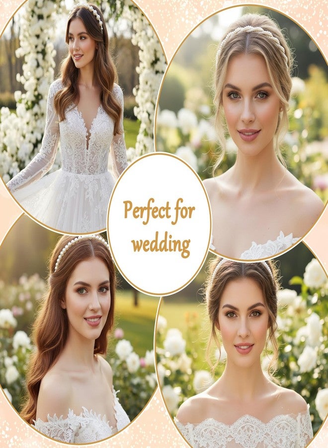 YBEATY 5 Pcs White Pearl Hairbands Pearl Headbands Bridal Hair Hoops Party Wedding Hair Accessories Bling Faux Sparkly Beaded Metal Head Bands Retro for Women Girls Birthday No Slip - Image 3