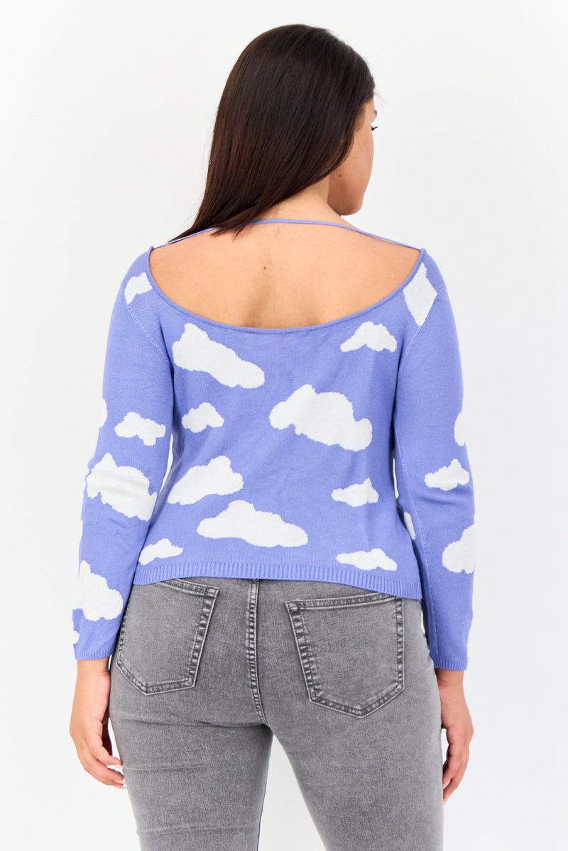 ONLY Women Square Neck Long Sleeve Allover Print Crop Top, Multicolor - Image 3