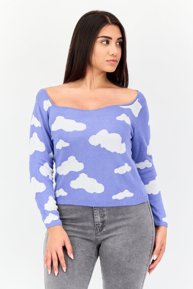 ONLY Women Square Neck Long Sleeve Allover Print Crop Top, Multicolor - Image 1