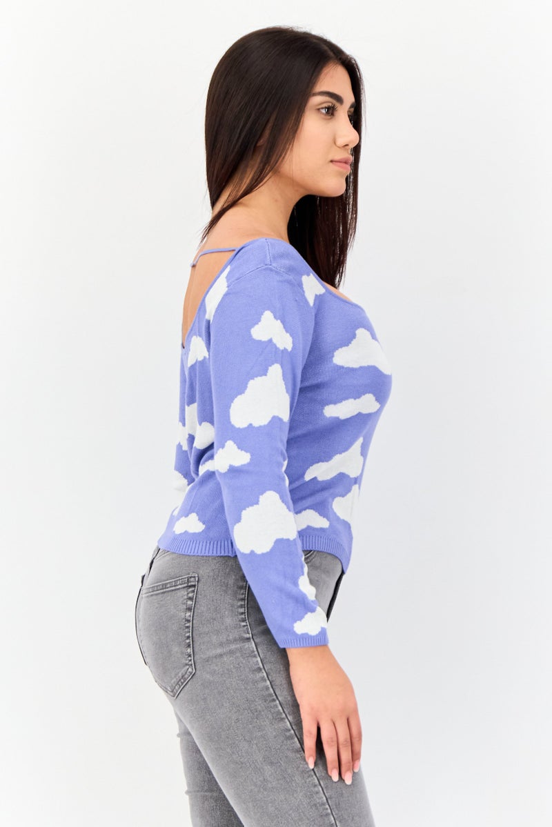 ONLY Women Square Neck Long Sleeve Allover Print Crop Top, Multicolor - Image 2