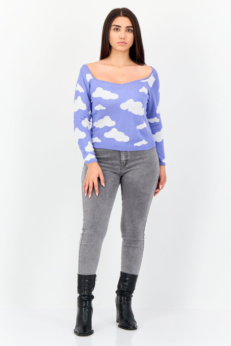ONLY Women Square Neck Long Sleeve Allover Print Crop Top, Multicolor - Image 2