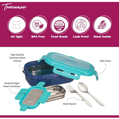 Trueware Picaso Insulated Inner Steel Thermoware BPA Free, Airtight, Food Grade, 2 Containers Lunch Box 750 ML - Image 3