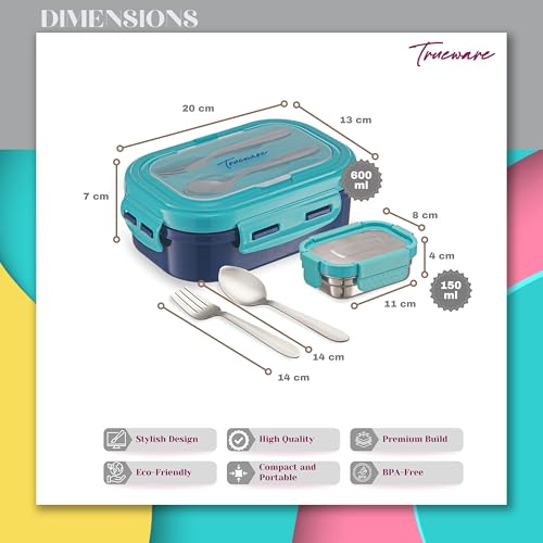 Trueware Picaso Insulated Inner Steel Thermoware BPA Free, Airtight, Food Grade, 2 Containers Lunch Box 750 ML - Image 2