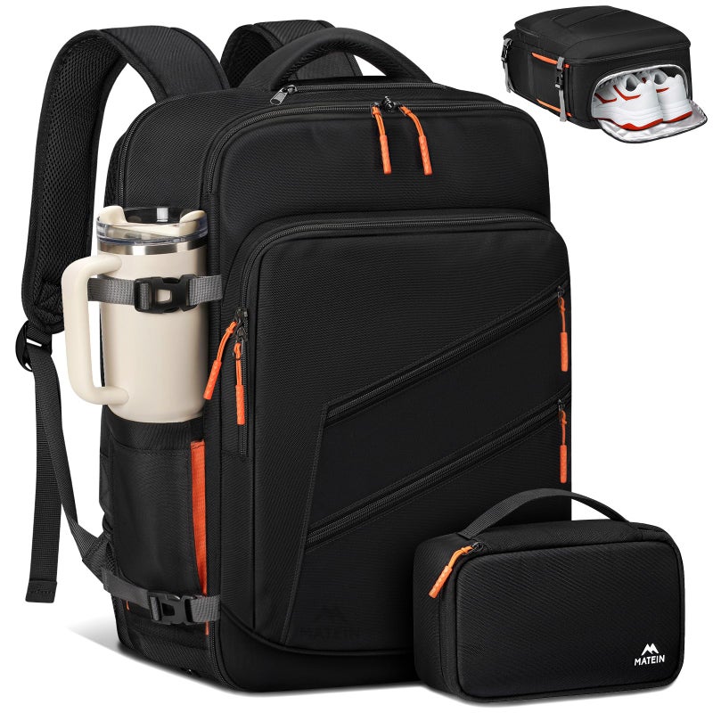 MATEIN Personal Item Backpack 18x14x8 with Shoe Compartment Detachable, Airline Approved Carry On Backpack for Travel with Electronics Case, Lightweight Luggage Bag for Spirit Airlines Fits 17" Laptop - Image 1