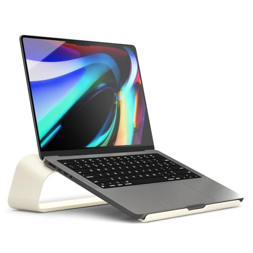 DailyObjects Arete Laptop Stand (Ivory) Portable Compatible with MacBook Notebook Tablet Aluminum Ergonomic Tabletop Laptops Upto 16 inch - Image 1