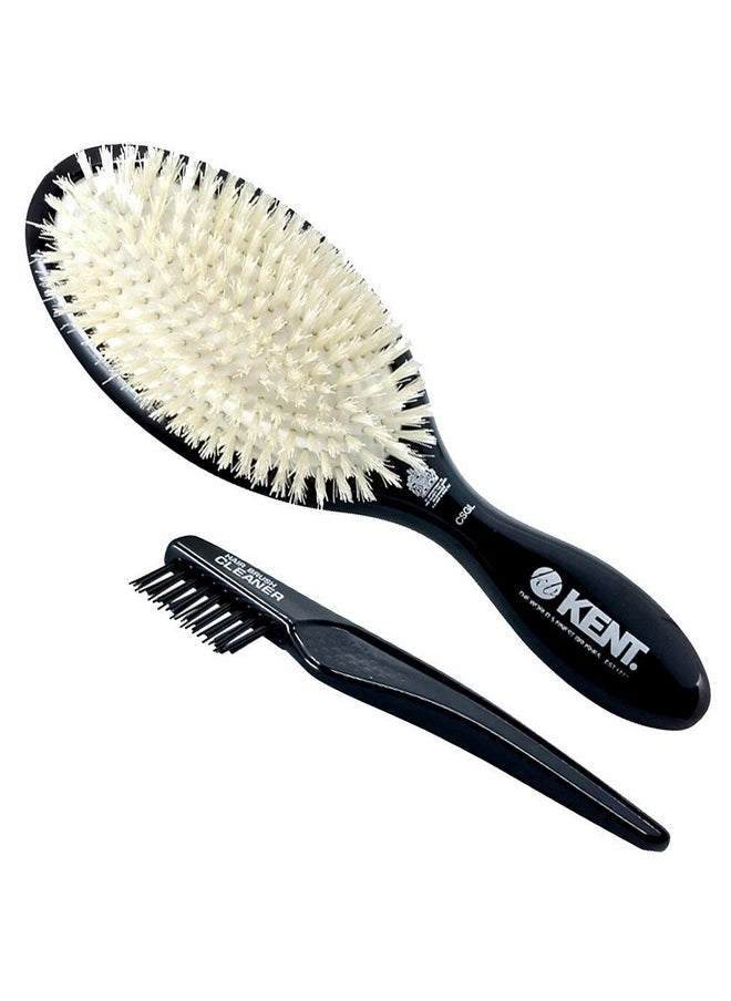 KENT Csgl 8.5" Large Oval Cushion Straightening Brush And Hair Detangler Natural White Boar Bristle Hair Brush Shine Hair Brush And Scalp Scrubber For Fine Or Thinning Hair (Hair Brush Cleaner)  - Image 1