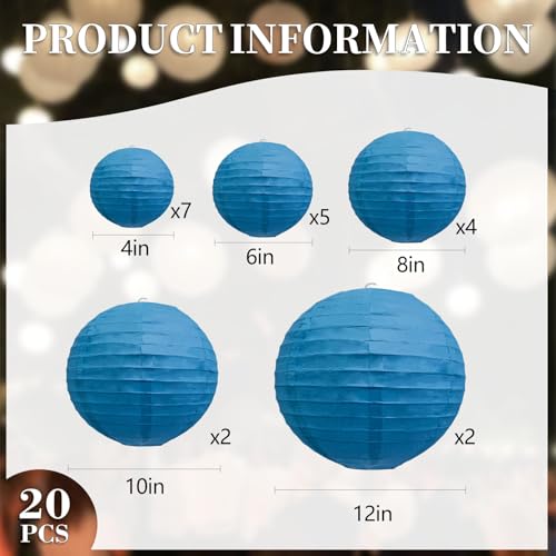 Zankubom 20Pcs Royal Blue Paper Lanterns for Parties 6 8 10 12 Chinese Asian Hanging Round Paper Lanterns for Birthday Wedding Halloween Christmas Home Decor Party Decor - Image 3