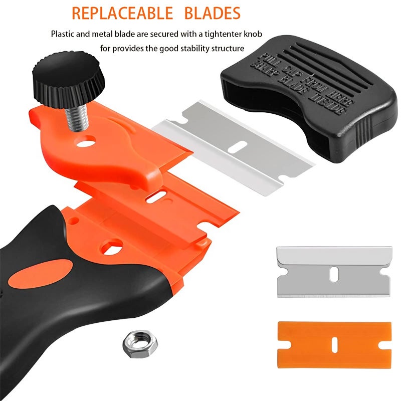 Viadom Razor Blade Scraper, 2-in-1 Double Edged Razorblade Scraper Tool with 20Pcs Razor Blades, Multi-Purpose Paint Cleaning Razor Scraper for Glass, Decals, Stickers, Labels, Caulk, Adhesive, Paint Removal - Image 4
