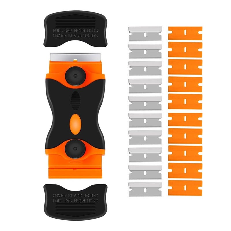 Viadom Razor Blade Scraper, 2-in-1 Double Edged Razorblade Scraper Tool with 20Pcs Razor Blades, Multi-Purpose Paint Cleaning Razor Scraper for Glass, Decals, Stickers, Labels, Caulk, Adhesive, Paint Removal - Image 1